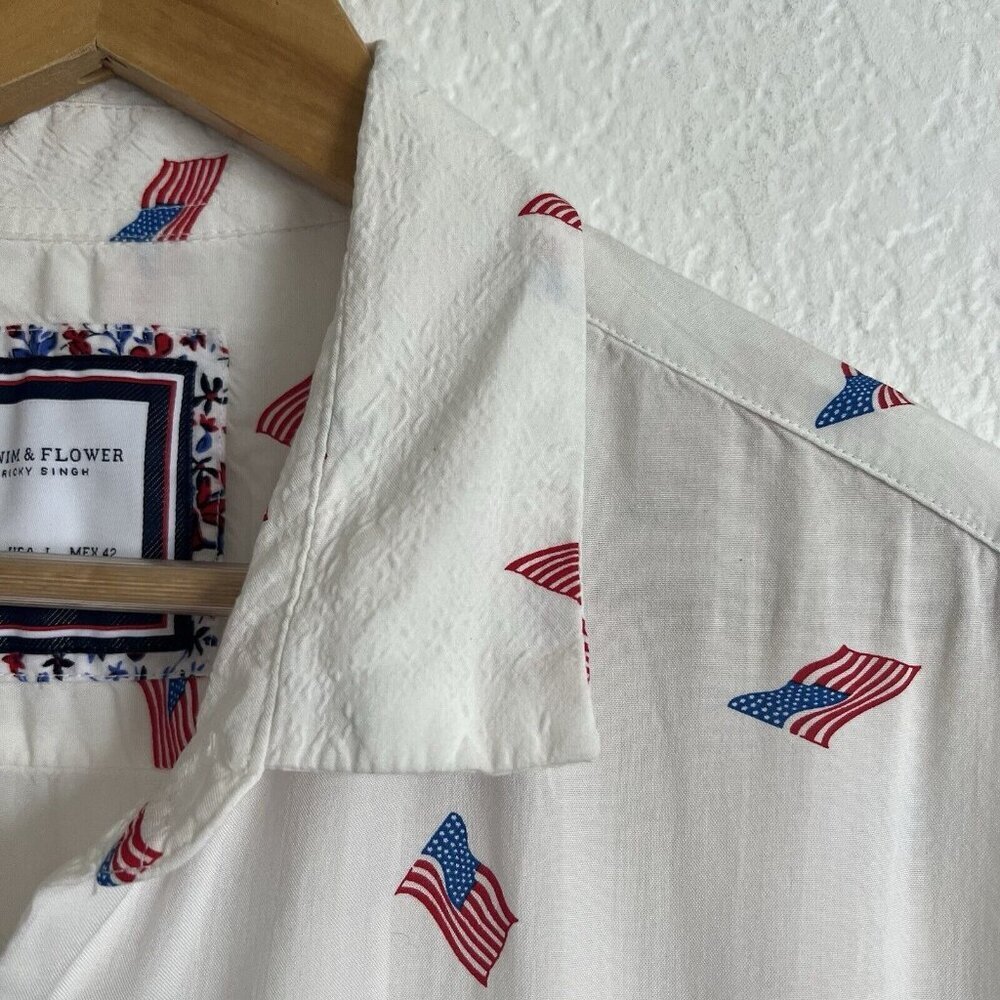 Denim & Flower Ricky Singh Men's L USA Flag  Button Down Short Sleeve Shirt - Picture 4 of 5